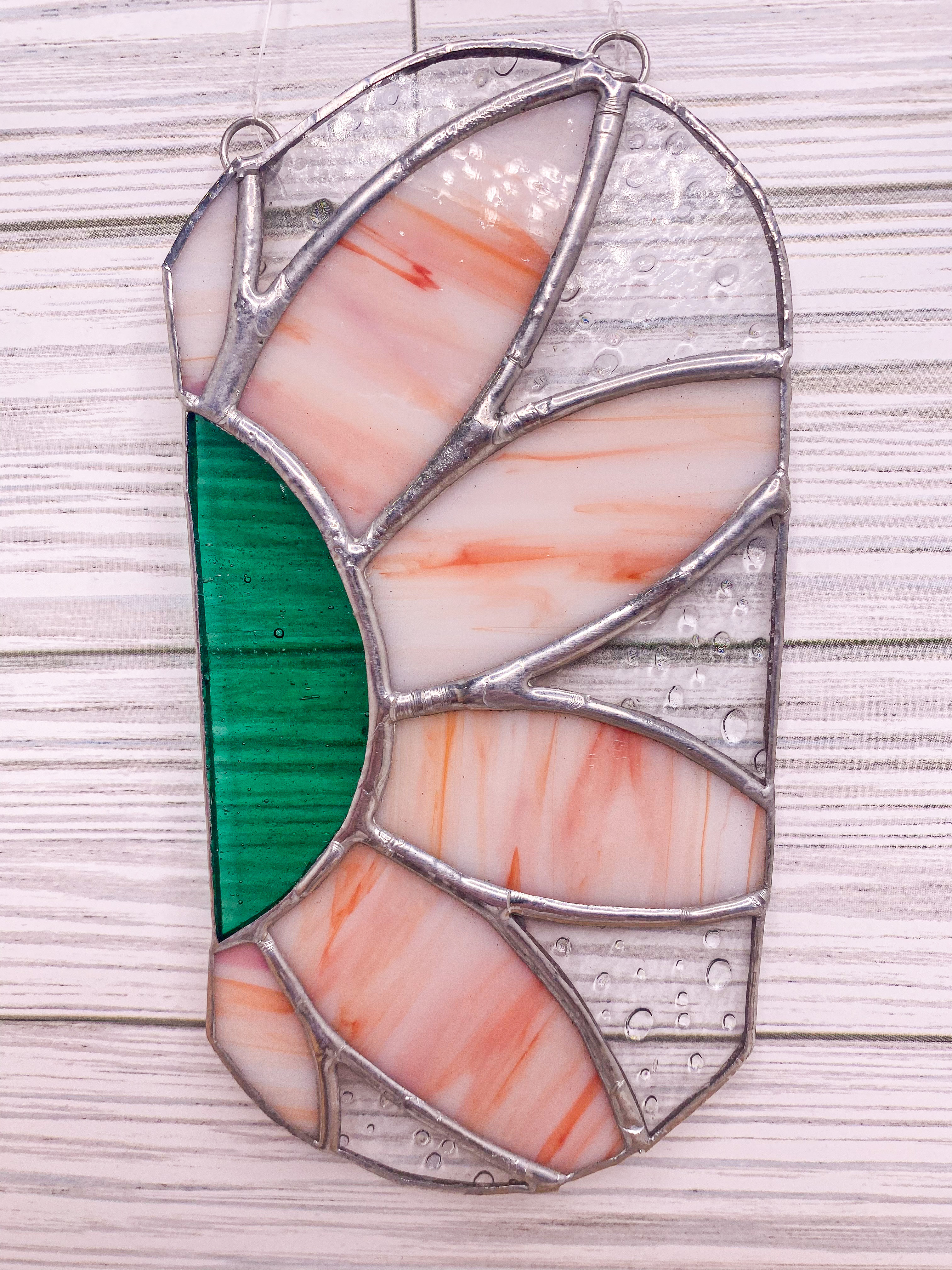 Petal panel suncatcher in peach and green glass